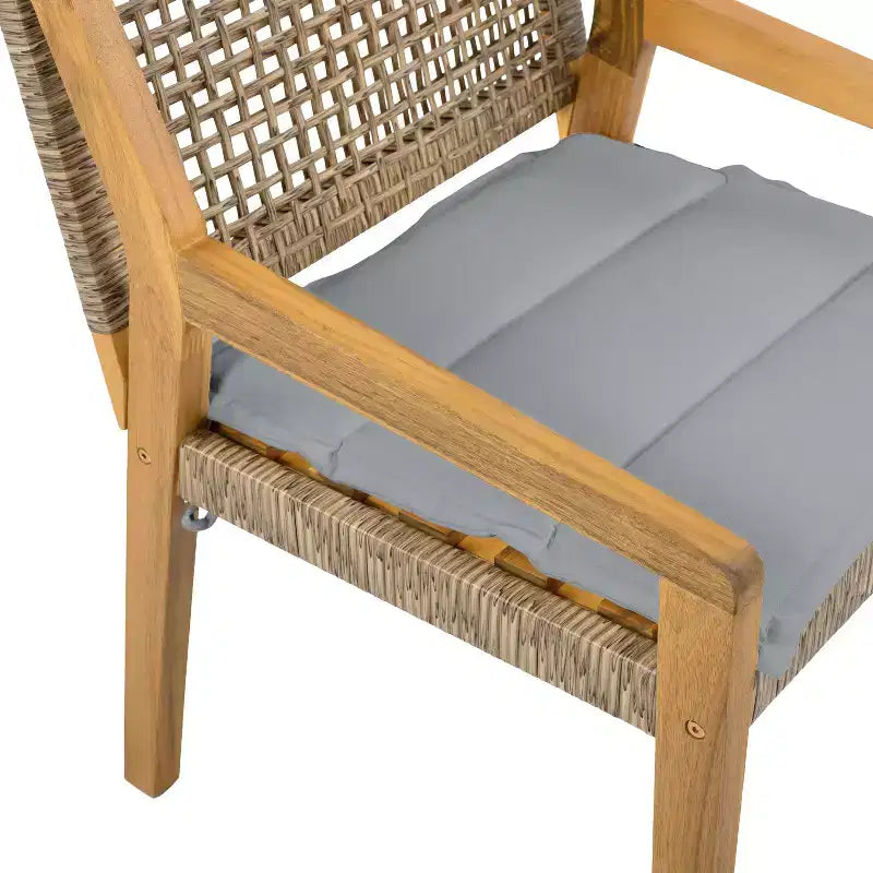 Set da pranzo da esterno Neva Christopher Knight Home da 5 pezzi in legno di acacia e vimini con cuscini resistenti all'acqua