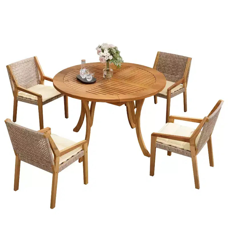 Set da pranzo da esterno Neva Christopher Knight Home da 5 pezzi in legno di acacia e vimini con cuscini resistenti all'acqua
