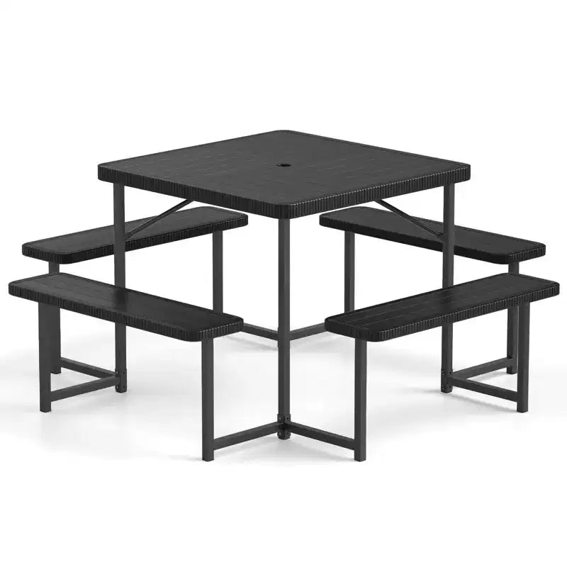 Tavolo da Picnic Costway con Panca per 4-8 Persone con Foro per Ombrellone, Piano in HDPE per Tutte le Stagioni Nero/Grigio/Verde/Bianco