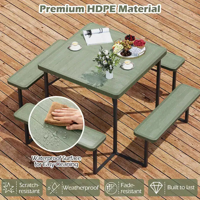 Tavolo da Picnic Costway con Panca per 4-8 Persone con Foro per Ombrellone, Piano in HDPE per Tutte le Stagioni Nero/Grigio/Verde/Bianco