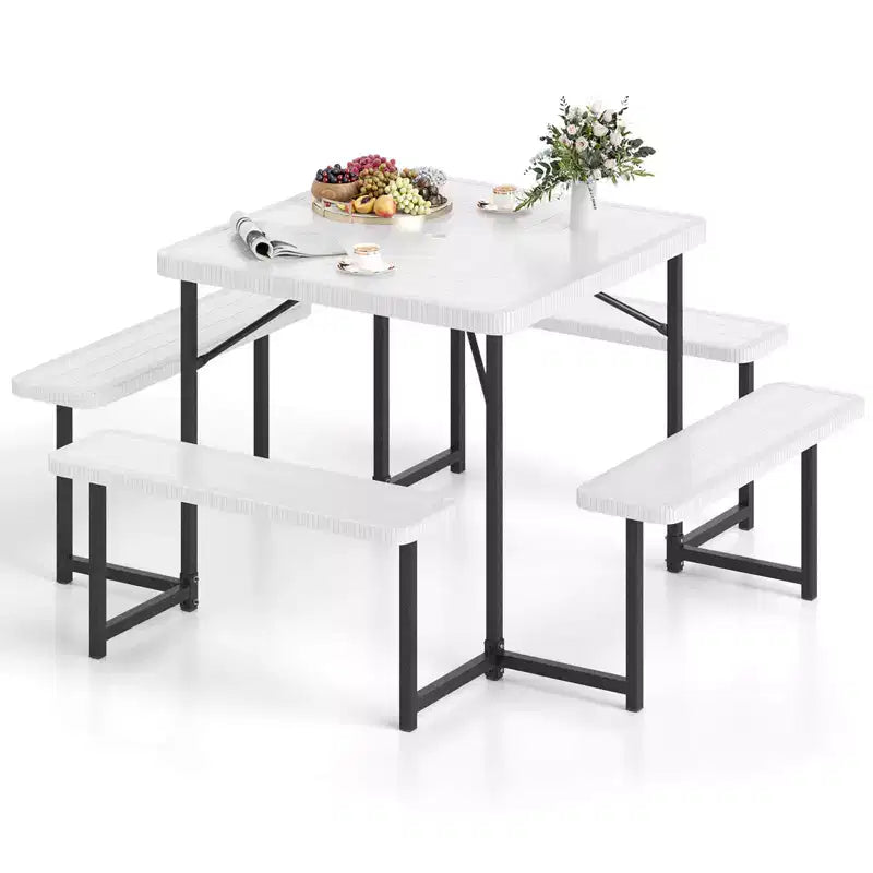 Tavolo da Picnic Costway con Panca per 4-8 Persone con Foro per Ombrellone, Piano in HDPE per Tutte le Stagioni Nero/Grigio/Verde/Bianco
