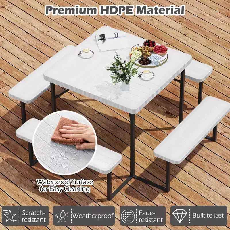 Tavolo da Picnic Costway con Panca per 4-8 Persone con Foro per Ombrellone, Piano in HDPE per Tutte le Stagioni Nero/Grigio/Verde/Bianco