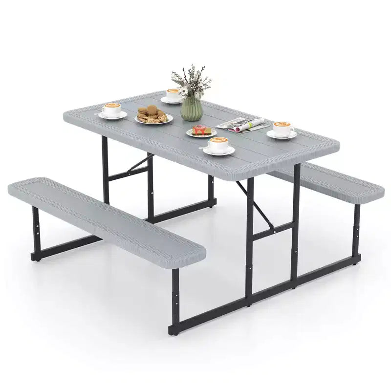 Set tavolo e panche da picnic Costway per 2-4 persone Tavolo da pranzo rettangolare da campeggio per esterni Nero/Grigio/Verde/Bianco
