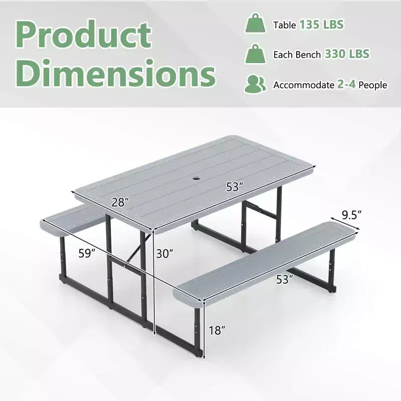 Set tavolo e panche da picnic Costway per 2-4 persone Tavolo da pranzo rettangolare da campeggio per esterni Nero/Grigio/Verde/Bianco