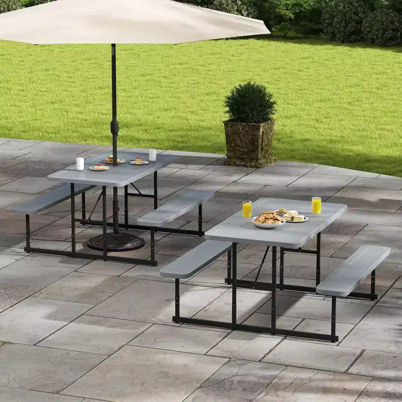 Set tavolo e panche da picnic Costway per 2-4 persone Tavolo da pranzo rettangolare da campeggio per esterni Nero/Grigio/Verde/Bianco