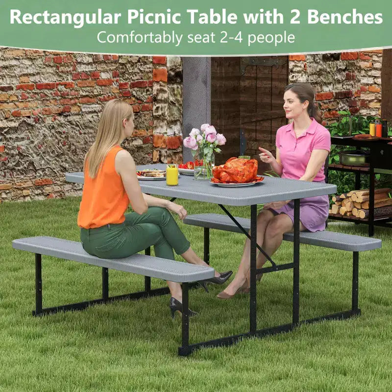Set tavolo e panche da picnic Costway per 2-4 persone Tavolo da pranzo rettangolare da campeggio per esterni Nero/Grigio/Verde/Bianco