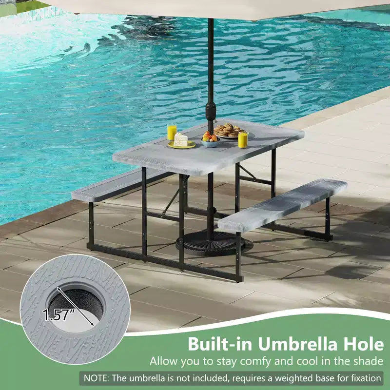 Set tavolo e panche da picnic Costway per 2-4 persone Tavolo da pranzo rettangolare da campeggio per esterni Nero/Grigio/Verde/Bianco