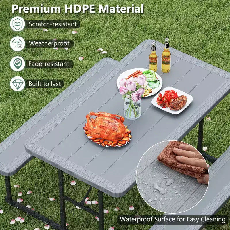 Set tavolo e panche da picnic Costway per 2-4 persone Tavolo da pranzo rettangolare da campeggio per esterni Nero/Grigio/Verde/Bianco