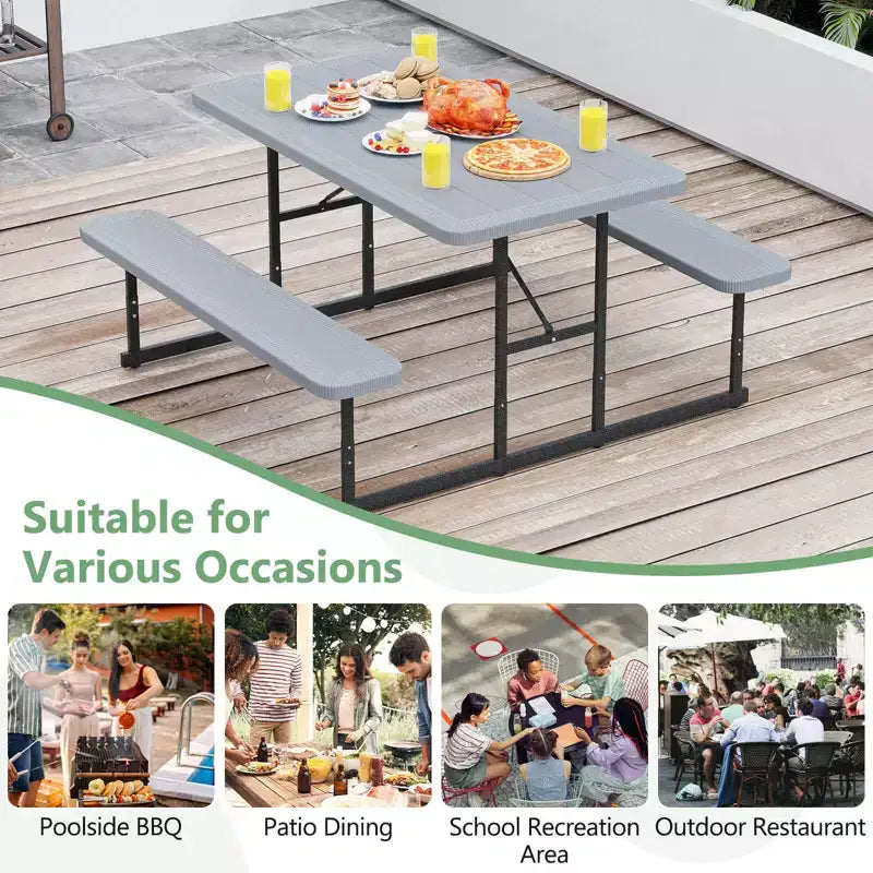 Set tavolo e panche da picnic Costway per 2-4 persone Tavolo da pranzo rettangolare da campeggio per esterni Nero/Grigio/Verde/Bianco