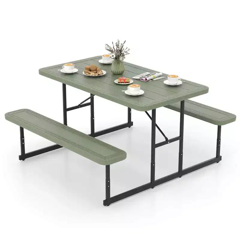 Set tavolo e panche da picnic Costway per 2-4 persone Tavolo da pranzo rettangolare da campeggio per esterni Nero/Grigio/Verde/Bianco
