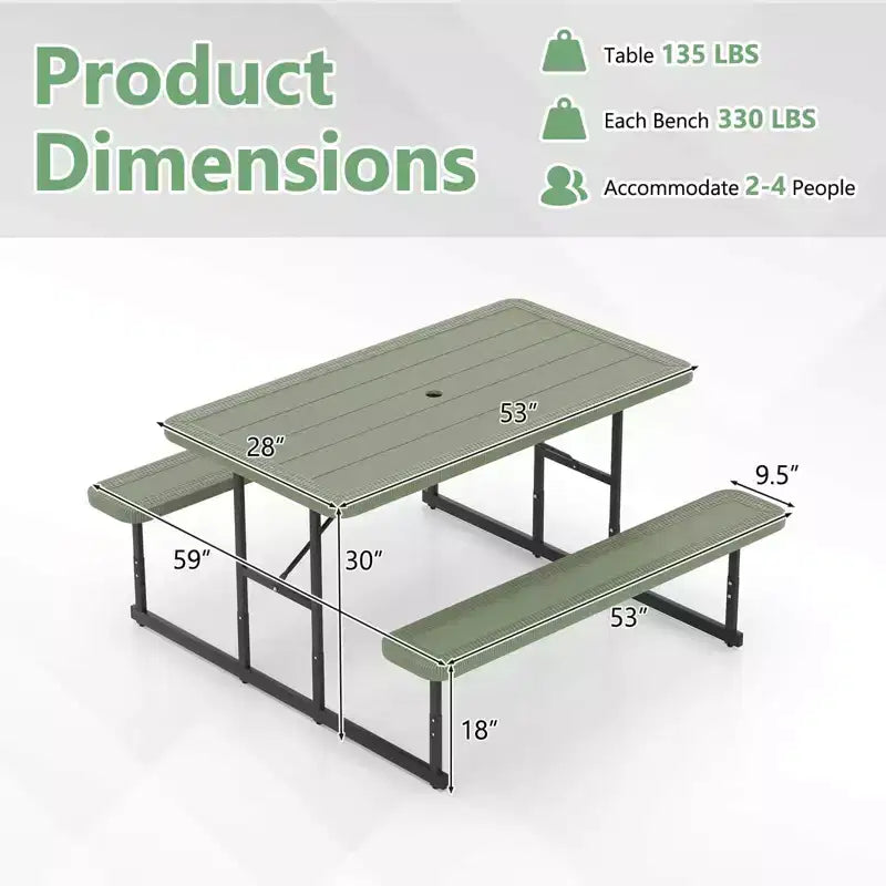 Set tavolo e panche da picnic Costway per 2-4 persone Tavolo da pranzo rettangolare da campeggio per esterni Nero/Grigio/Verde/Bianco