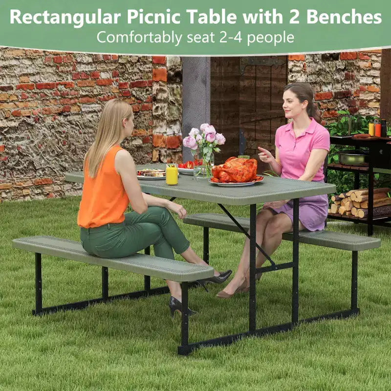 Set tavolo e panche da picnic Costway per 2-4 persone Tavolo da pranzo rettangolare da campeggio per esterni Nero/Grigio/Verde/Bianco