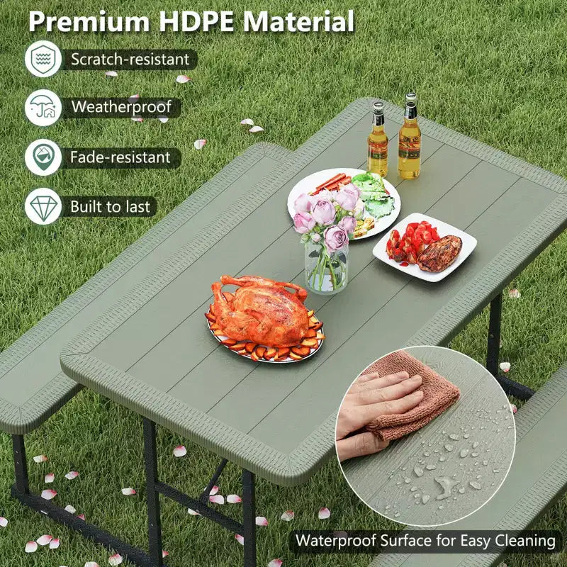 Set tavolo e panche da picnic Costway per 2-4 persone Tavolo da pranzo rettangolare da campeggio per esterni Nero/Grigio/Verde/Bianco