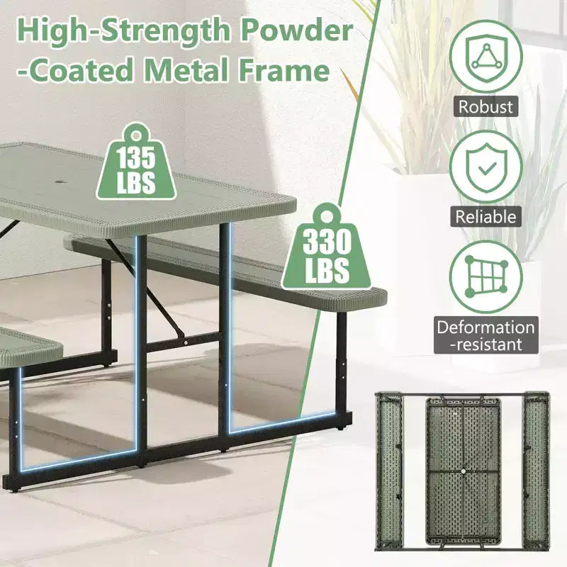Set tavolo e panche da picnic Costway per 2-4 persone Tavolo da pranzo rettangolare da campeggio per esterni Nero/Grigio/Verde/Bianco