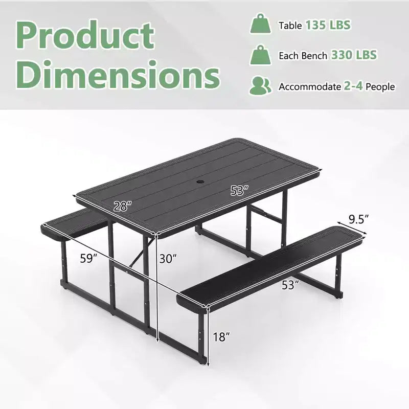 Set tavolo e panche da picnic Costway per 2-4 persone Tavolo da pranzo rettangolare da campeggio per esterni Nero/Grigio/Verde/Bianco