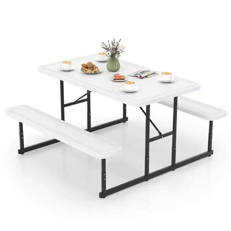 Set tavolo e panche da picnic Costway per 2-4 persone Tavolo da pranzo rettangolare da campeggio per esterni Nero/Grigio/Verde/Bianco