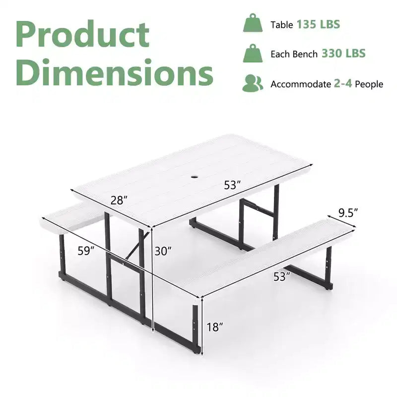 Set tavolo e panche da picnic Costway per 2-4 persone Tavolo da pranzo rettangolare da campeggio per esterni Nero/Grigio/Verde/Bianco