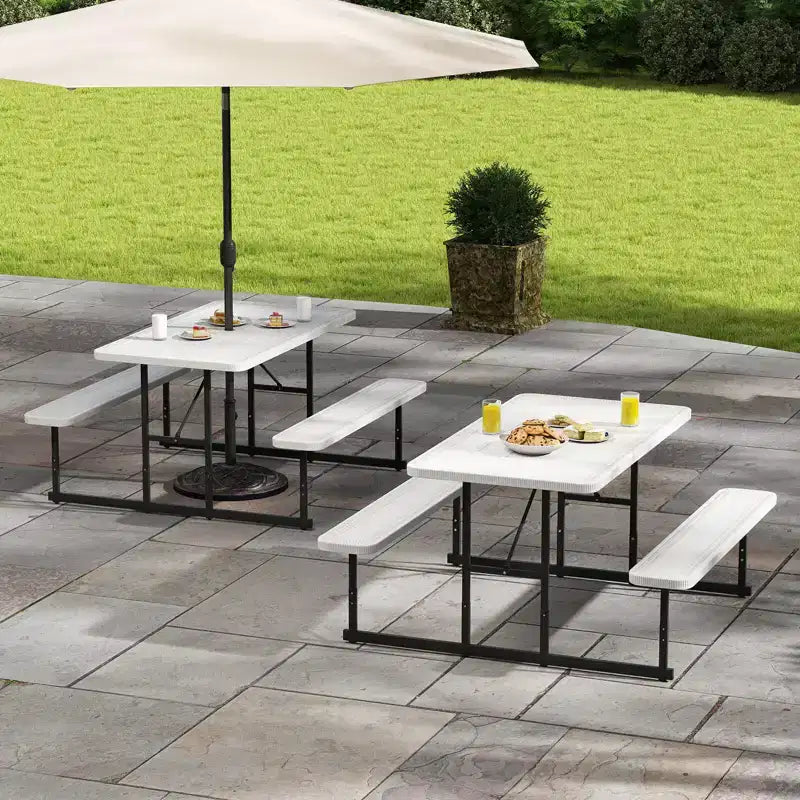 Set tavolo e panche da picnic Costway per 2-4 persone Tavolo da pranzo rettangolare da campeggio per esterni Nero/Grigio/Verde/Bianco