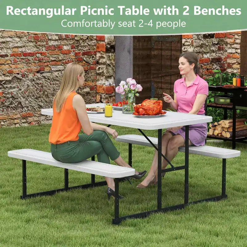 Set tavolo e panche da picnic Costway per 2-4 persone Tavolo da pranzo rettangolare da campeggio per esterni Nero/Grigio/Verde/Bianco