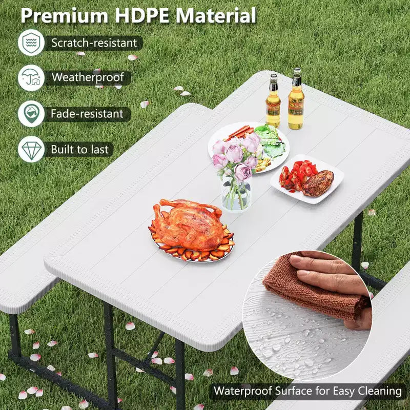 Set tavolo e panche da picnic Costway per 2-4 persone Tavolo da pranzo rettangolare da campeggio per esterni Nero/Grigio/Verde/Bianco
