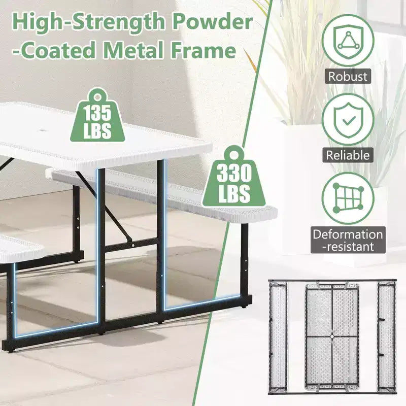 Set tavolo e panche da picnic Costway per 2-4 persone Tavolo da pranzo rettangolare da campeggio per esterni Nero/Grigio/Verde/Bianco