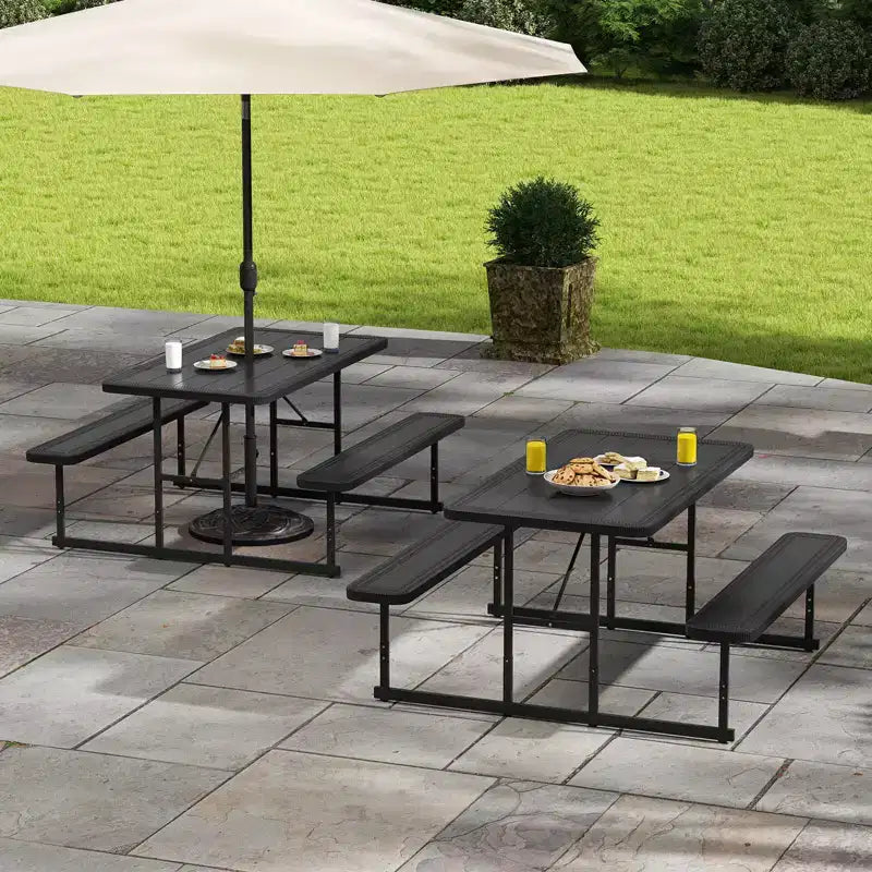 Set tavolo e panche da picnic Costway per 2-4 persone Tavolo da pranzo rettangolare da campeggio per esterni Nero/Grigio/Verde/Bianco