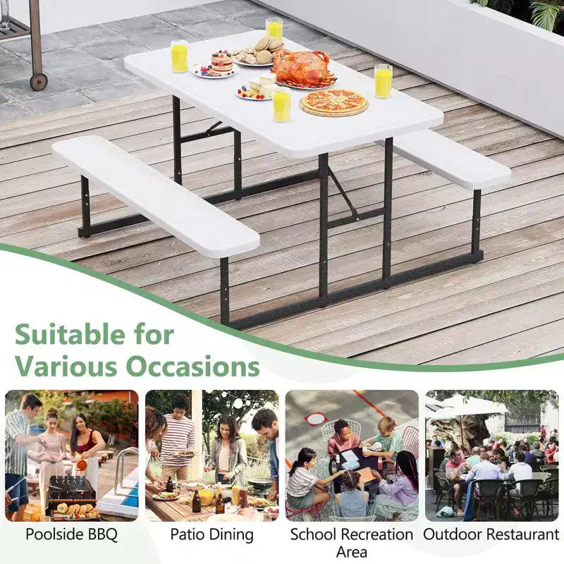 Set tavolo e panche da picnic Costway per 2-4 persone Tavolo da pranzo rettangolare da campeggio per esterni Nero/Grigio/Verde/Bianco