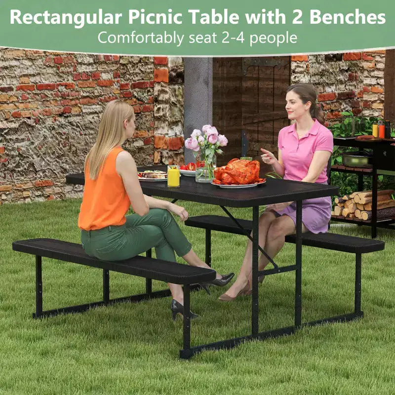 Set tavolo e panche da picnic Costway per 2-4 persone Tavolo da pranzo rettangolare da campeggio per esterni Nero/Grigio/Verde/Bianco