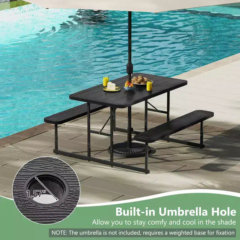 Set tavolo e panche da picnic Costway per 2-4 persone Tavolo da pranzo rettangolare da campeggio per esterni Nero/Grigio/Verde/Bianco