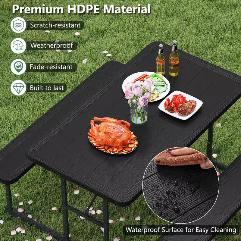 Set tavolo e panche da picnic Costway per 2-4 persone Tavolo da pranzo rettangolare da campeggio per esterni Nero/Grigio/Verde/Bianco