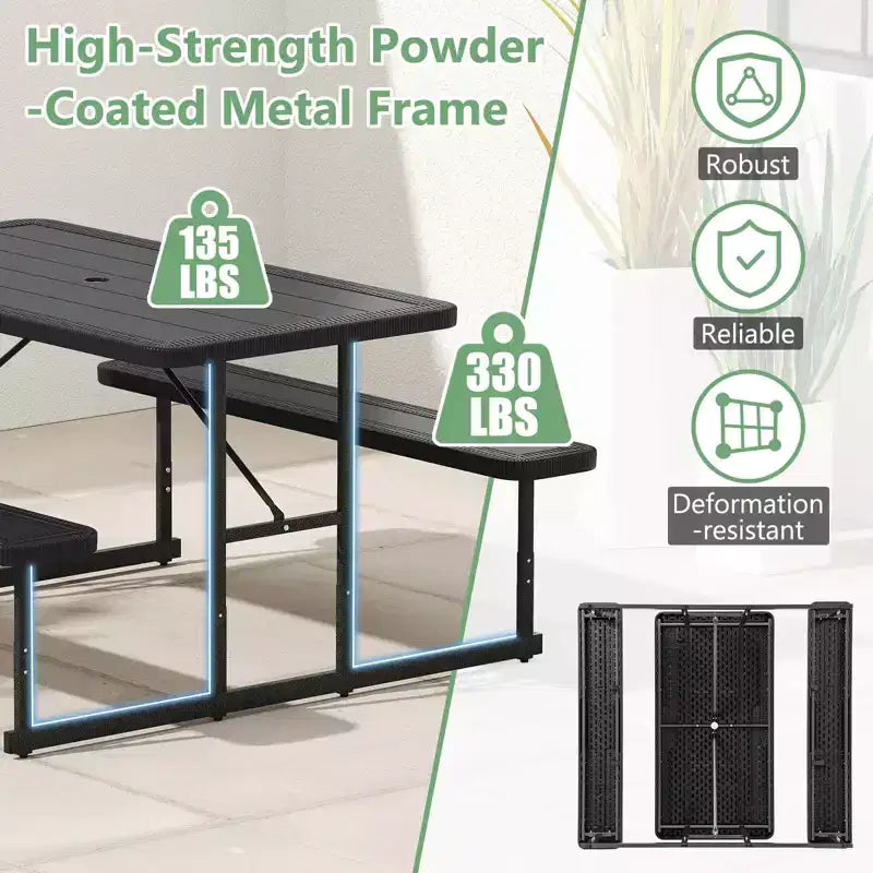 Set tavolo e panche da picnic Costway per 2-4 persone Tavolo da pranzo rettangolare da campeggio per esterni Nero/Grigio/Verde/Bianco