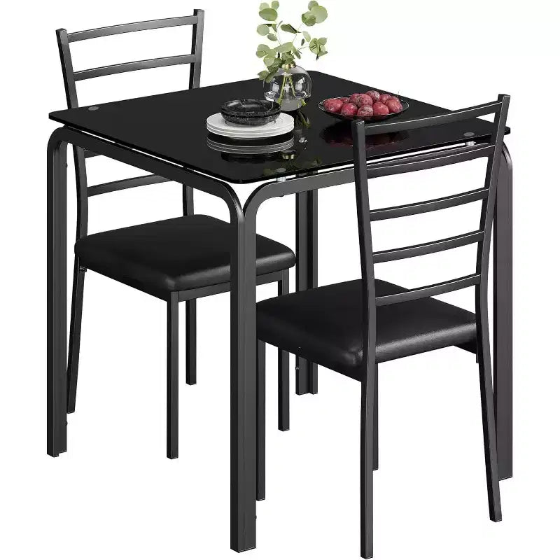 Set compatto da pranzo a tre pezzi con tavolo doppio e sedie, tavolo da pranzo salvaspazio con sedie imbottite per piccoli ambienti, angoli colazione