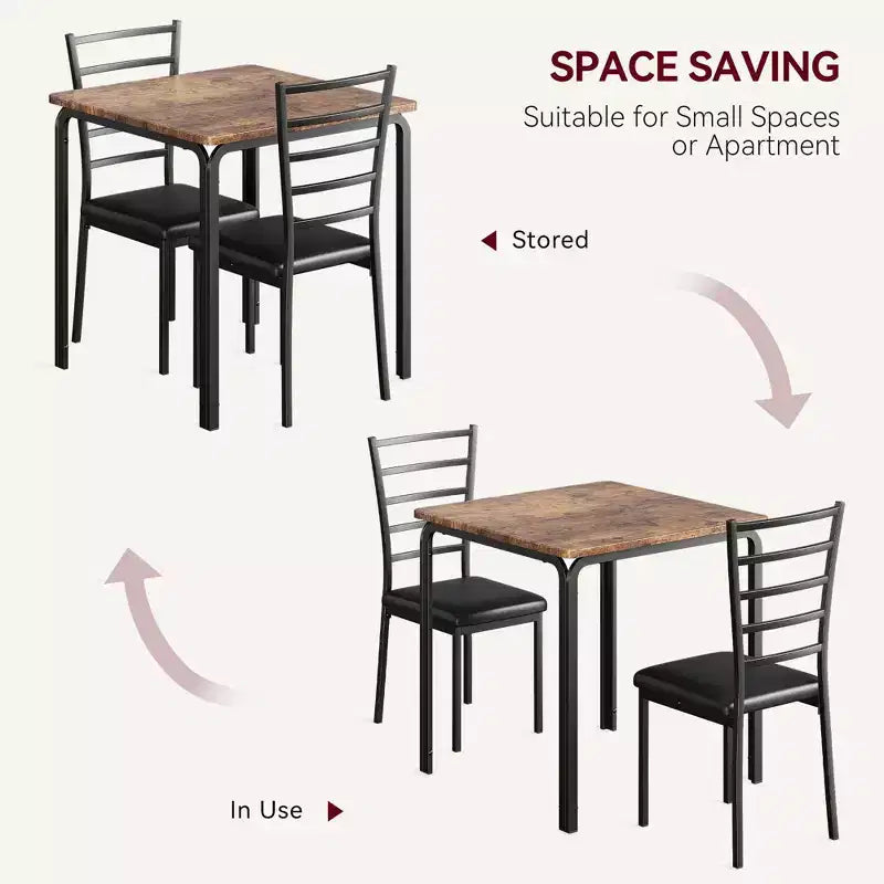 Set compatto da pranzo a tre pezzi con tavolo doppio e sedie, tavolo da pranzo salvaspazio con sedie imbottite per piccoli ambienti, angoli colazione