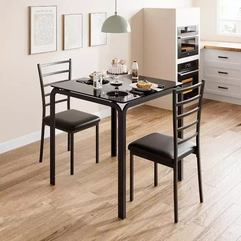 Set compatto da pranzo a tre pezzi con tavolo doppio e sedie, tavolo da pranzo salvaspazio con sedie imbottite per piccoli ambienti, angoli colazione