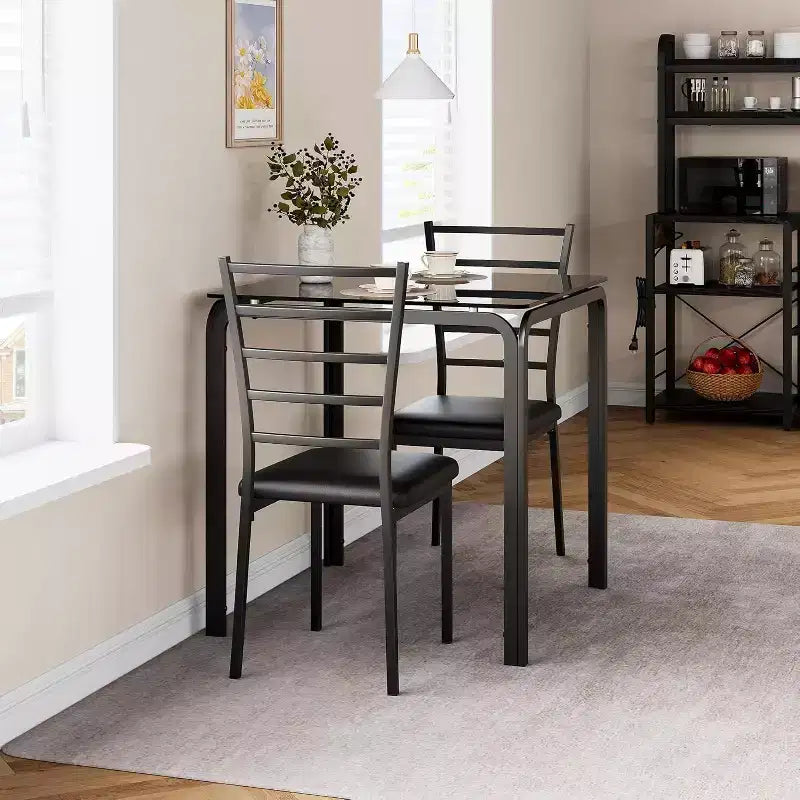 Set compatto da pranzo a tre pezzi con tavolo doppio e sedie, tavolo da pranzo salvaspazio con sedie imbottite per piccoli ambienti, angoli colazione