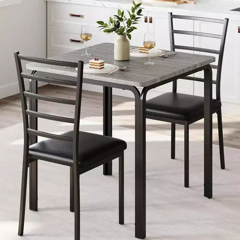Set compatto da pranzo a tre pezzi con tavolo doppio e sedie, tavolo da pranzo salvaspazio con sedie imbottite per piccoli ambienti, angoli colazione