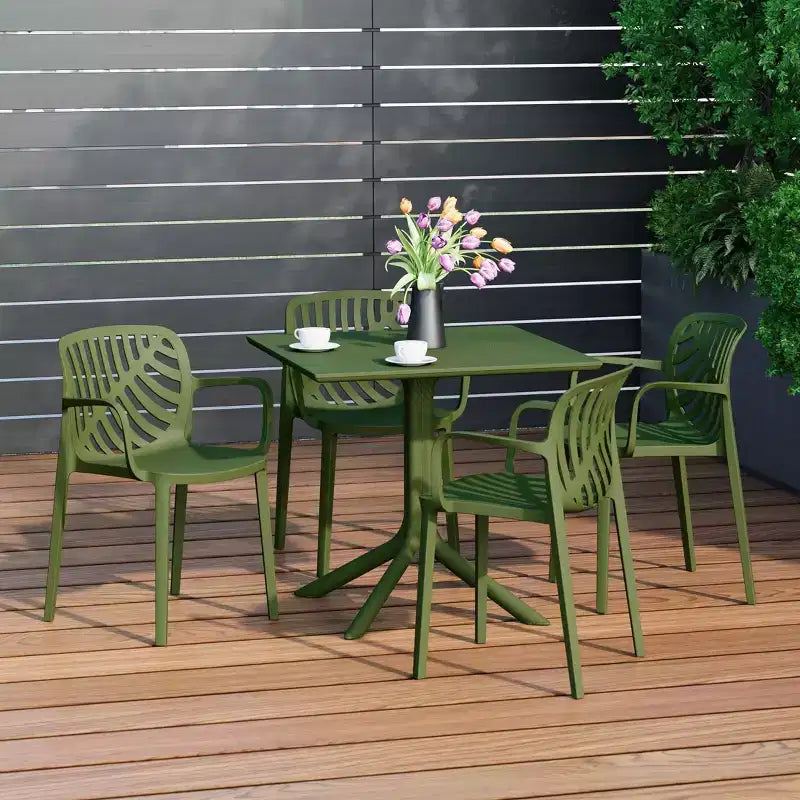 WestinTrends Playa, set da pranzo da esterni di 5 pezzi con tavolo quadrato in resina e moderne sedie impilabili