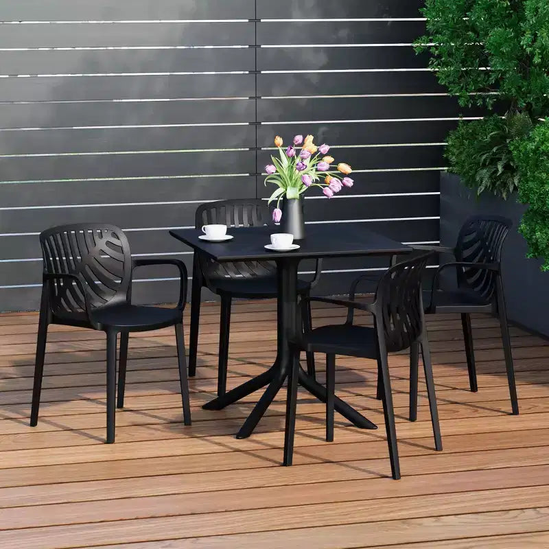 WestinTrends Playa, set da pranzo da esterni di 5 pezzi con tavolo quadrato in resina e moderne sedie impilabili