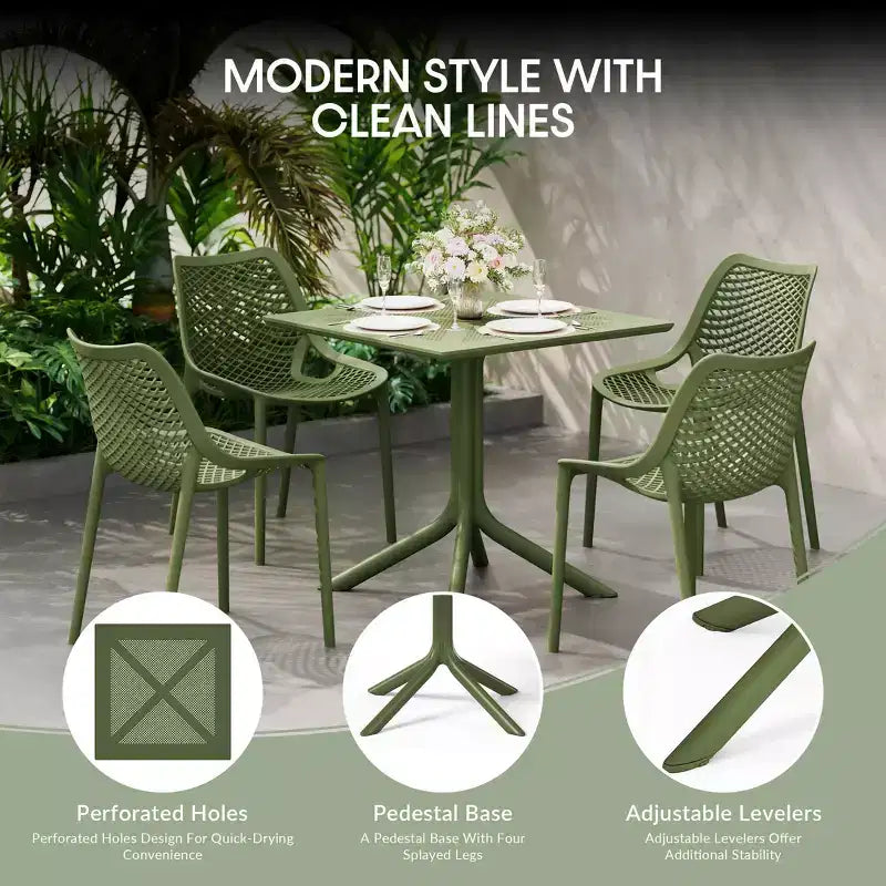 WestinTrends Playa, set da pranzo da esterni di 5 pezzi con tavolo quadrato in resina e moderne sedie impilabili