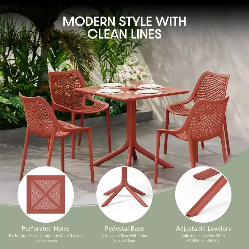 WestinTrends Playa, set da pranzo da esterni di 5 pezzi con tavolo quadrato in resina e moderne sedie impilabili