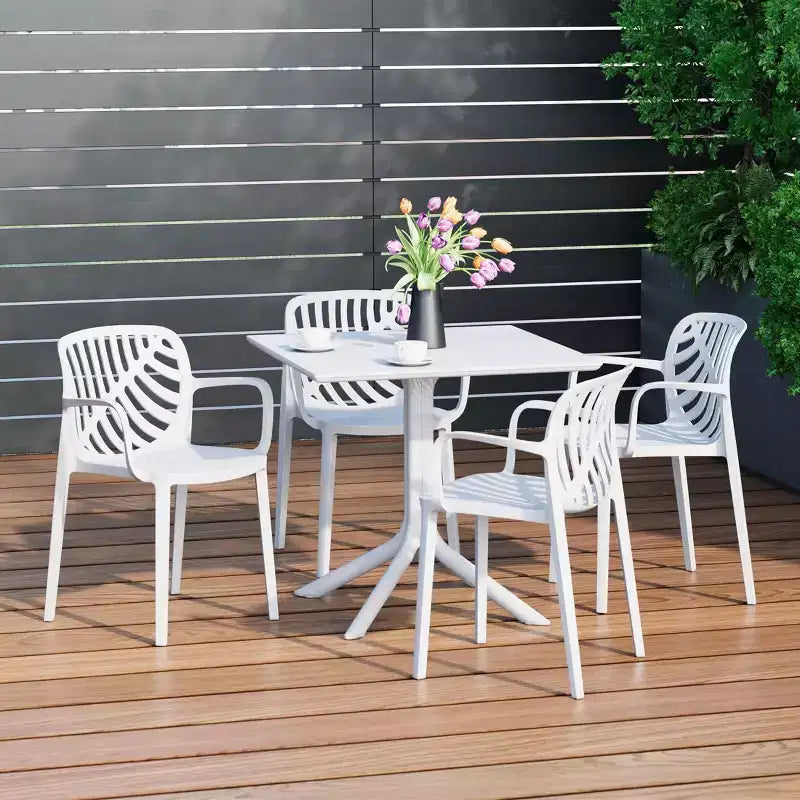 WestinTrends Playa, set da pranzo da esterni di 5 pezzi con tavolo quadrato in resina e moderne sedie impilabili