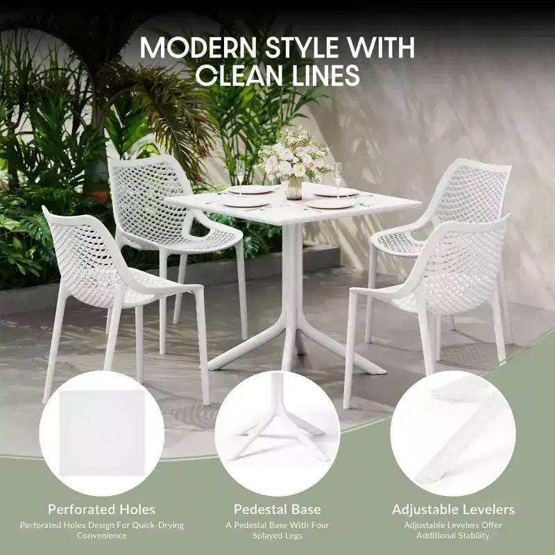 WestinTrends Playa, set da pranzo da esterni di 5 pezzi con tavolo quadrato in resina e moderne sedie impilabili