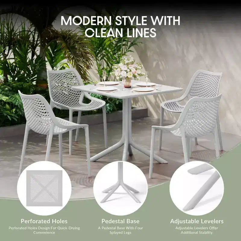 Set da pranzo da esterno moderno quadrato WestinTrends Playa 5 pezzi con sedie da esterno impilabili