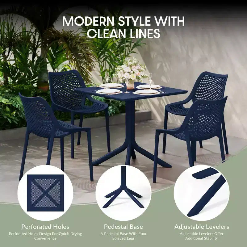 Set da pranzo da esterno moderno quadrato WestinTrends Playa 5 pezzi con sedie da esterno impilabili
