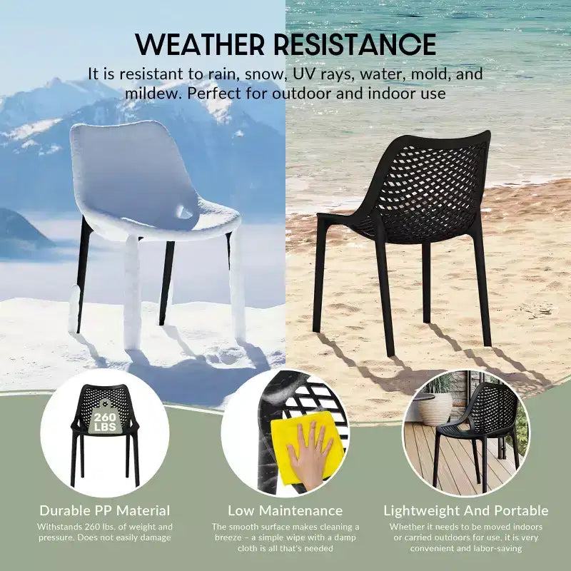 Set da pranzo da esterno moderno quadrato WestinTrends Playa 5 pezzi con sedie da esterno impilabili