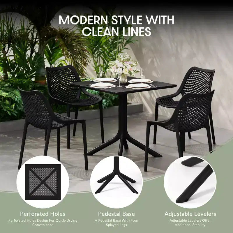 Set da pranzo da esterno moderno quadrato WestinTrends Playa 5 pezzi con sedie da esterno impilabili