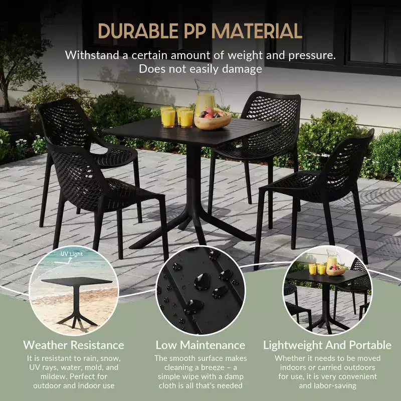 WestinTrends Playa, Set da Pranzo da Esterno in Resina a 5 Pezzi con Tavolo Quadrato e Sedie da Giardino Impilabili