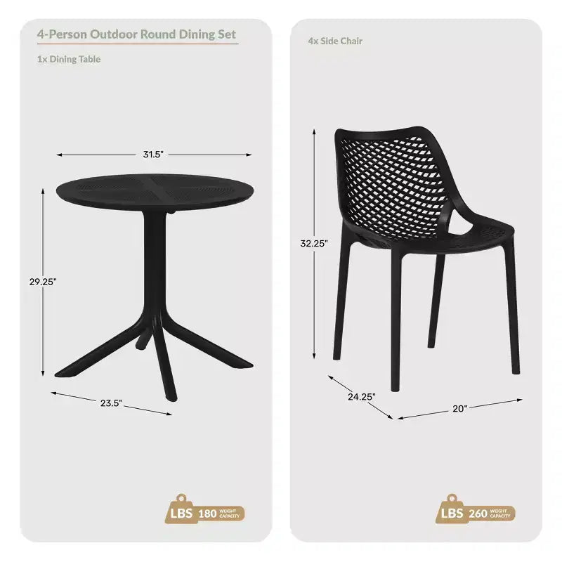 Set da tavolo da pranzo rotondo moderno a 5 pezzi WestinTrends Playa con sedie da pranzo impilabili per patio