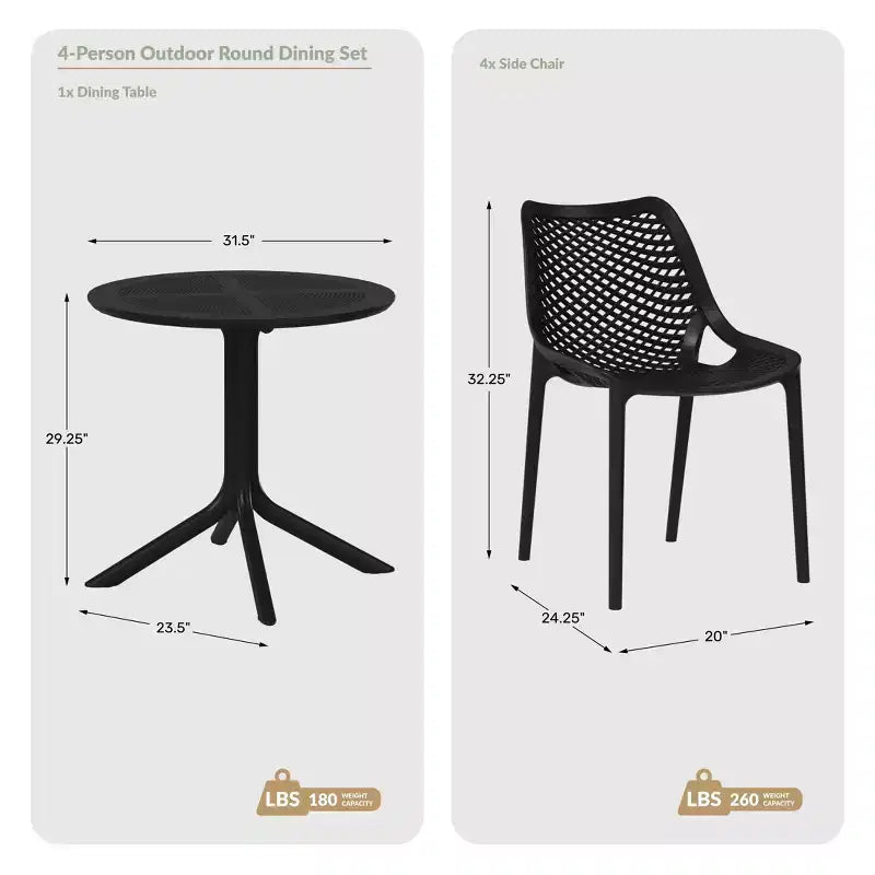 Set da tavolo da pranzo rotondo moderno a 5 pezzi WestinTrends Playa con sedie da pranzo impilabili per patio
