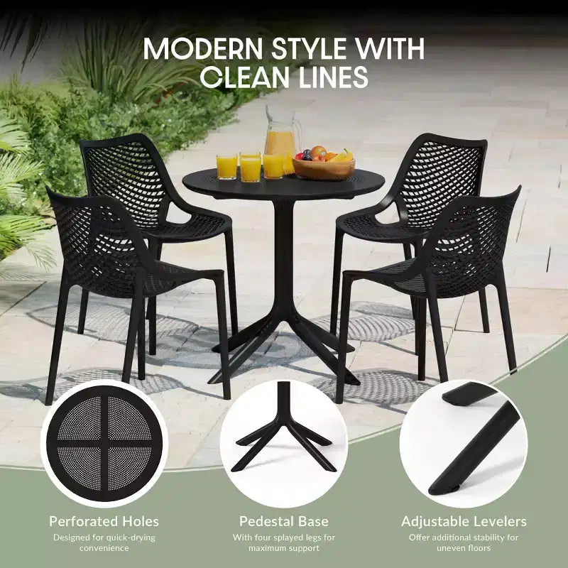 Set da tavolo da pranzo rotondo moderno a 5 pezzi WestinTrends Playa con sedie da pranzo impilabili per patio